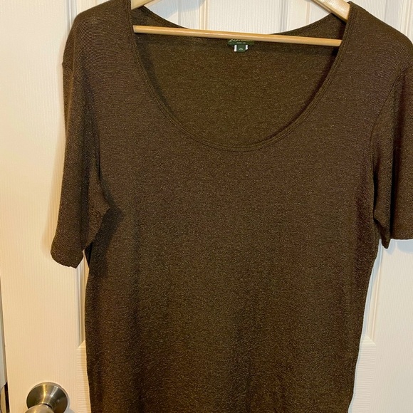 Eddie Bauer brown / metallic gold scoop neck tee plus sz 2XL 1/2 length sleeves - Picture 1 of 9